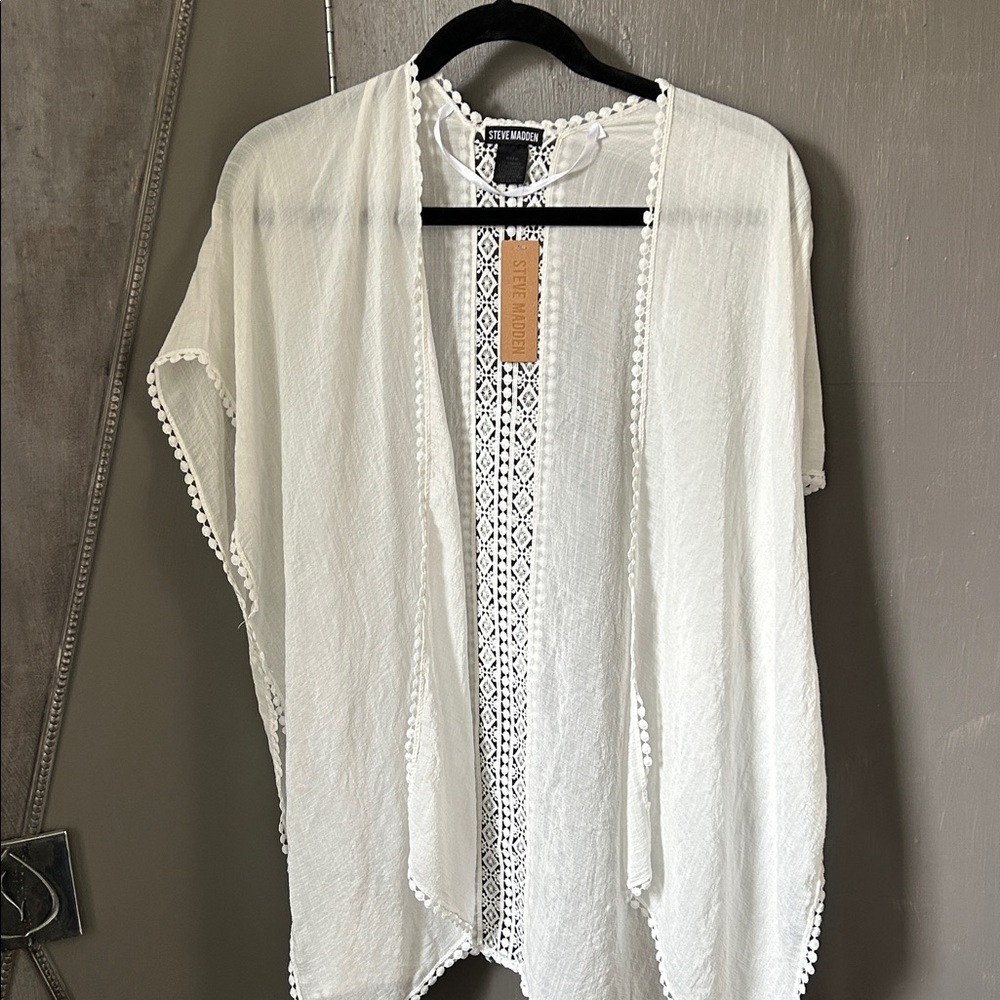 Steve Madden swim coverup Open front Drop sleeve lightweight white NWT